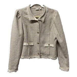 Cato Women’s Ivory Tweed Unlined Long Sleeves Button Up Jacket Sz L Office NWOT